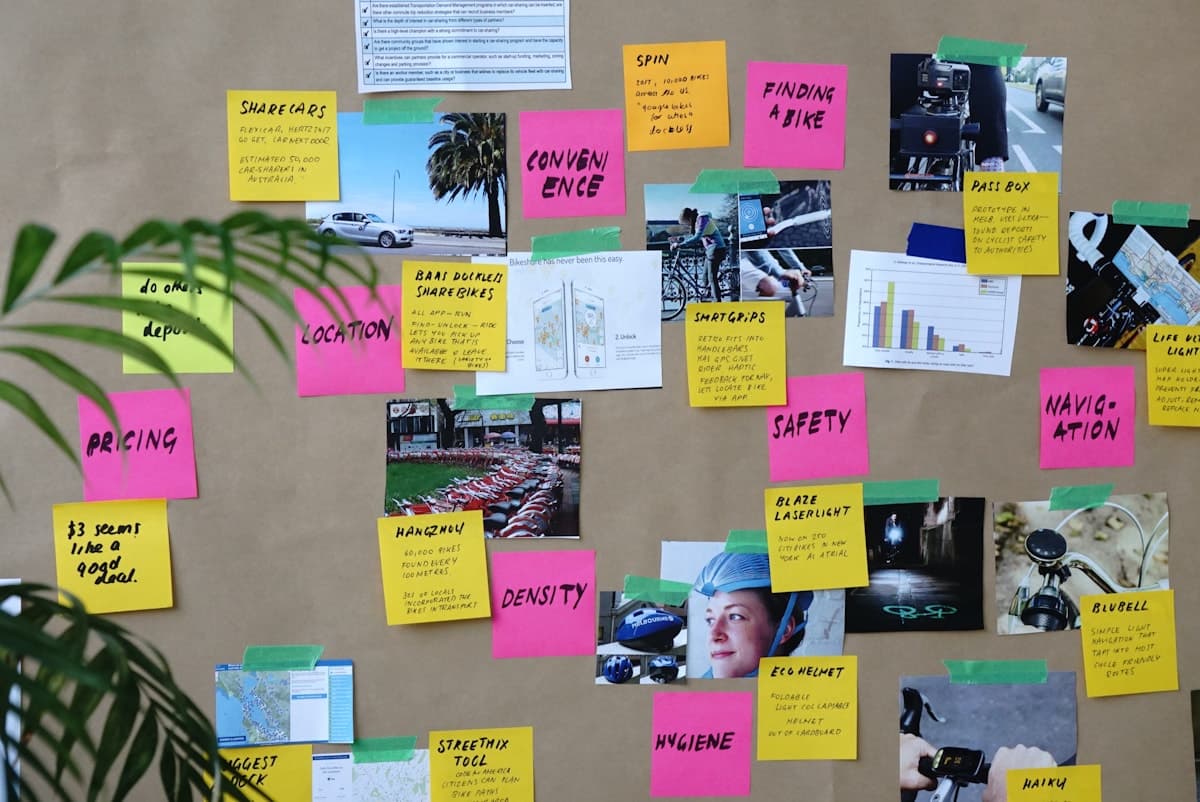A wall of colorful notes used to organize ideas