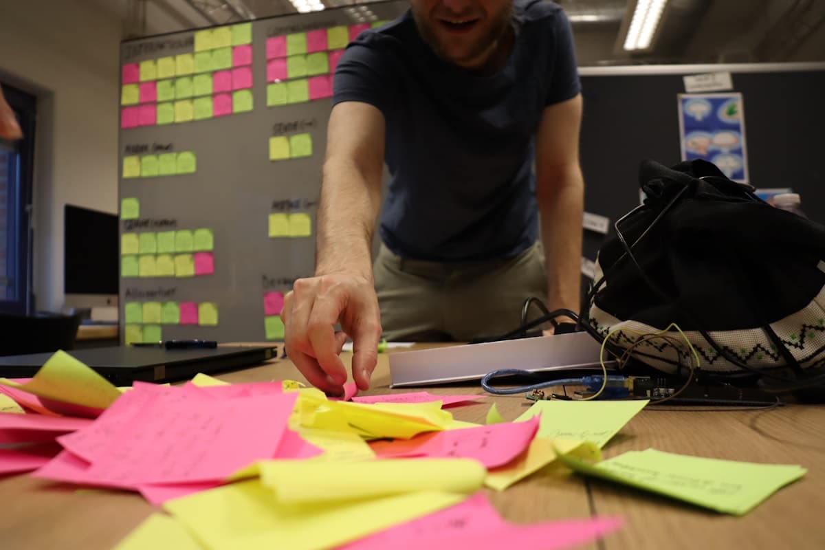 A product design session with notes